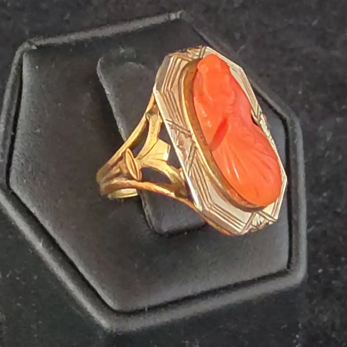 Art Deco Coral Cameo Ring 