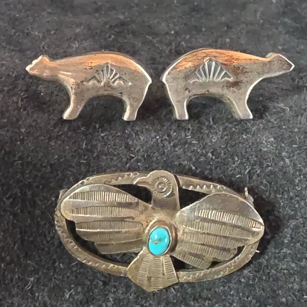 Thunderbird Brooch and Bear Cuff Links 