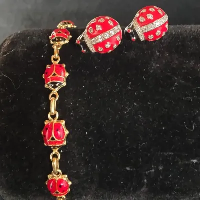 Lady Bug Earrings and Bracelets-Stamped 