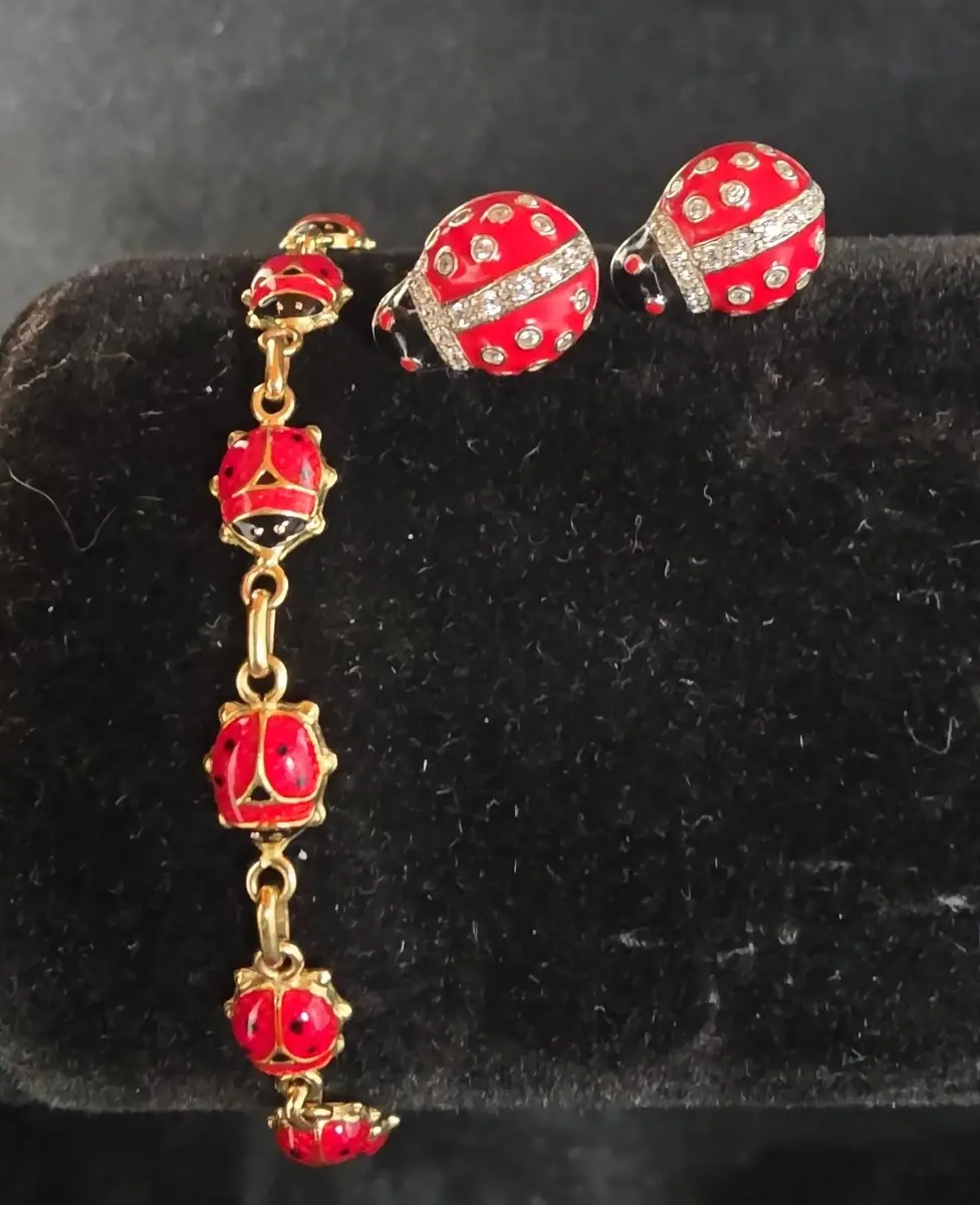 Lady Bug Earrings and Bracelets-Stamped 