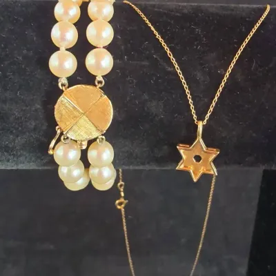 Star of David Necklace and Pearl Bracelet 