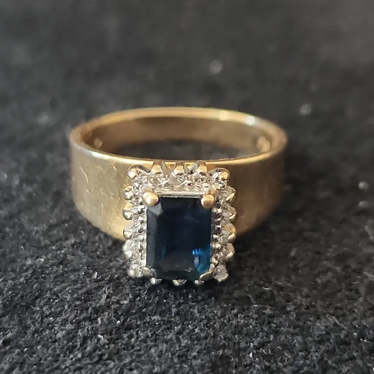 Emerald Cut-Halo Sapphire & Diamond Ring 
