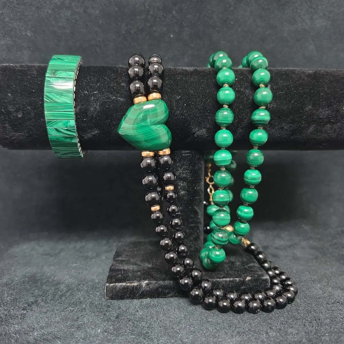 Malachite and Black Bead Jewelry Collection
