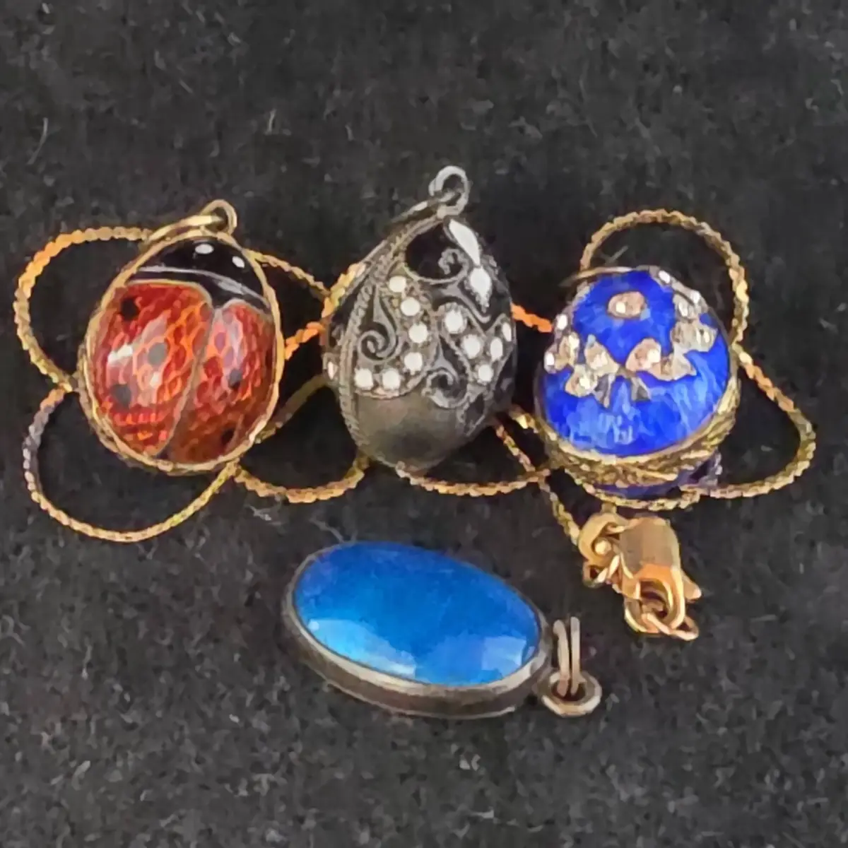 Fabergé-Style Enameled Egg  Pendant Charms