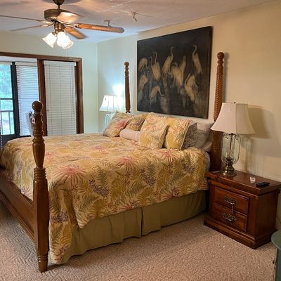 Sale Photo Thumbnail #13: King bedroom set - 4 poster bed, 2 nightstands, tall dresser, dresser with mirror, artwork, lamps