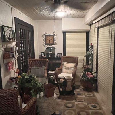 Sale Photo Thumbnail #11: Porch Furniture - 4 wicker chairs, glass top ratan table, cabinets, stools, etc