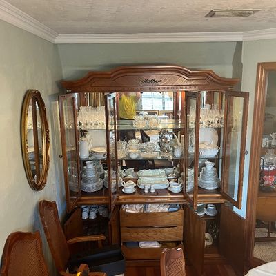 Sale Photo Thumbnail #5: China Cabinet, Silver plated serving sets, Cut Glass, Linens, China