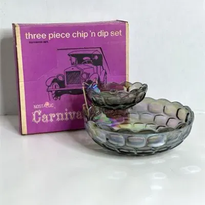 1960 s federal carnival glass chip n dip set