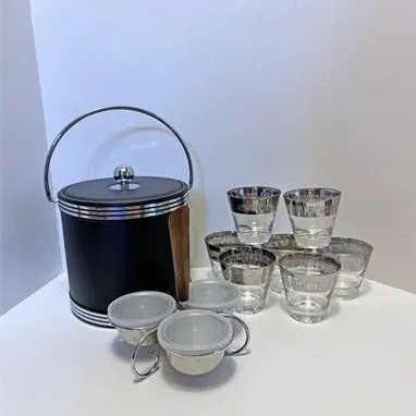Mid century atomic silver glassware bar service collection