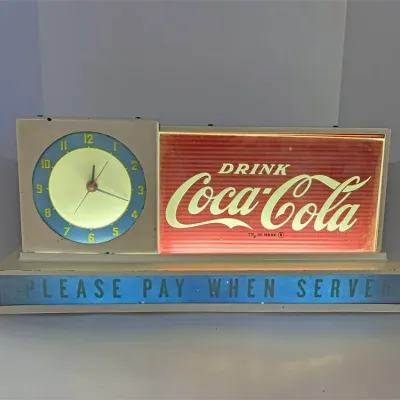 1940 s 1950 s coca cola lighted advertising counter clock