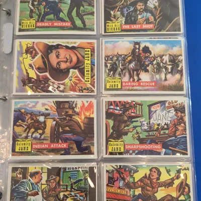 Sale Photo Thumbnail #14: Collection of vintage Wild Bill Hickok and Calamity Jane trading cards, housed in plastic binder sleeves.