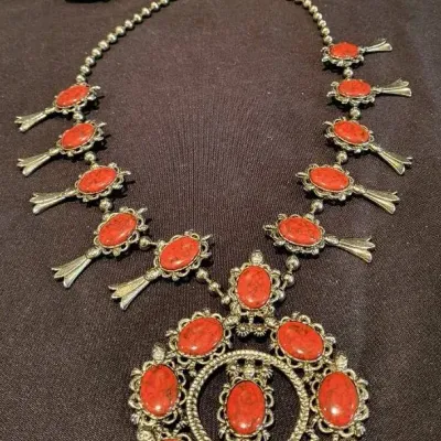 Navajo Red Coral Squash Blossom Set (D)