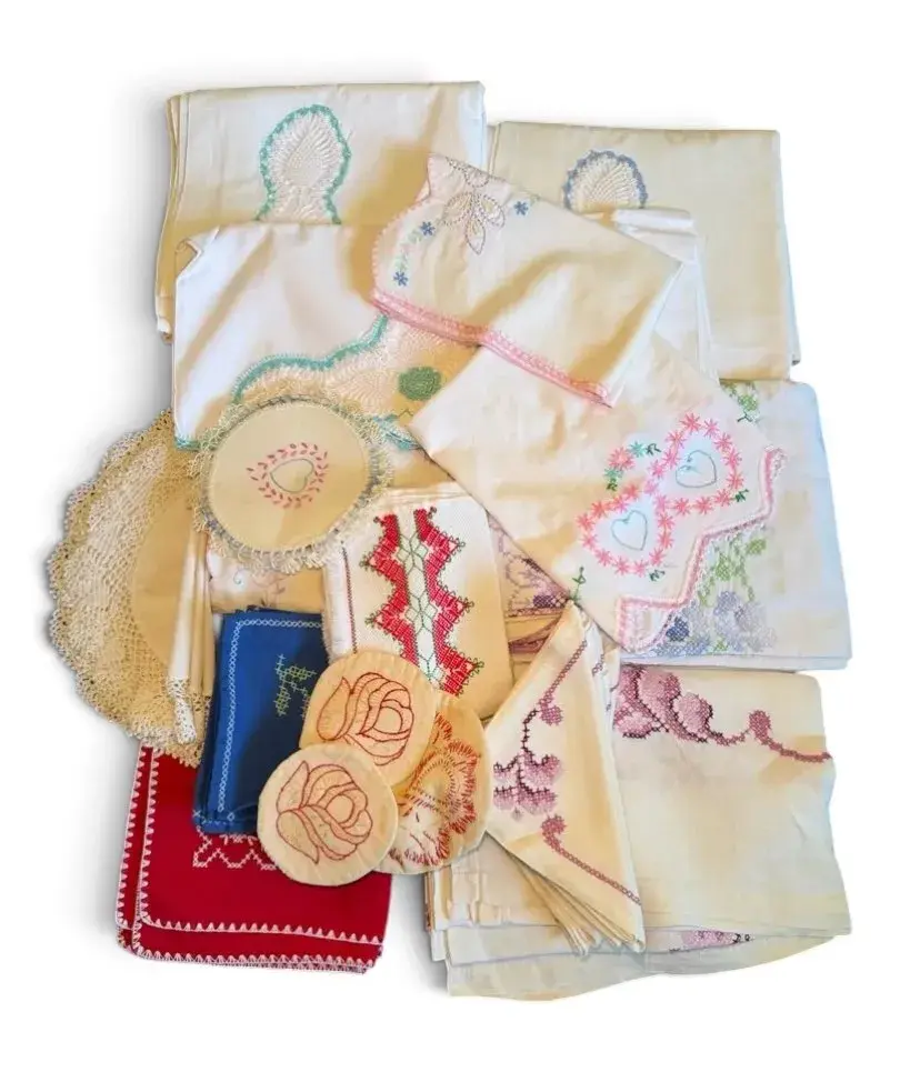 Embroidered Linen Table Clothes, Napkins, & More