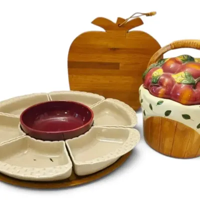 Apple Themed Kitchen Decor - Cutting Board, Cookie Jar, & Lazy Susan