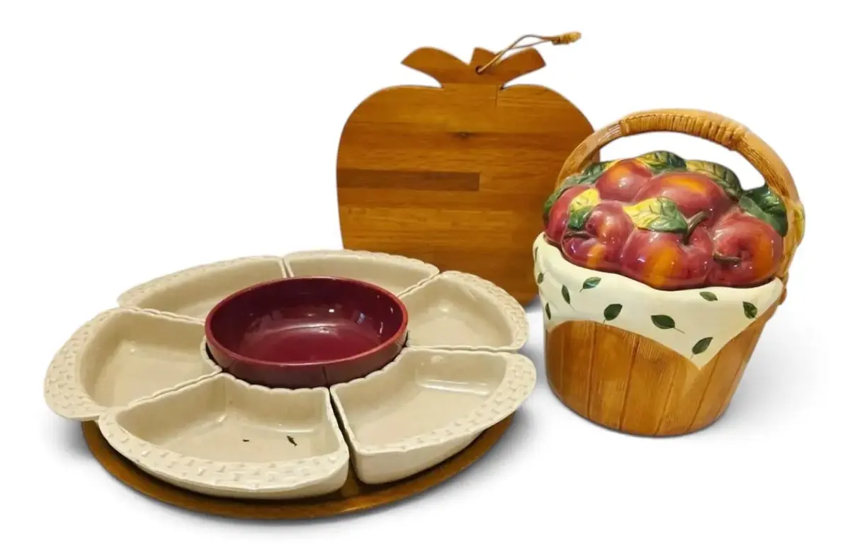 Apple Themed Kitchen Decor - Cutting Board, Cookie Jar, & Lazy Susan