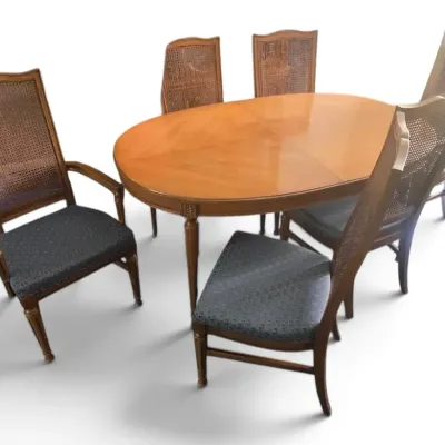 Mount Airy Wooden Table w/ 6 Cane Back Chairs & 2 Table Leaves