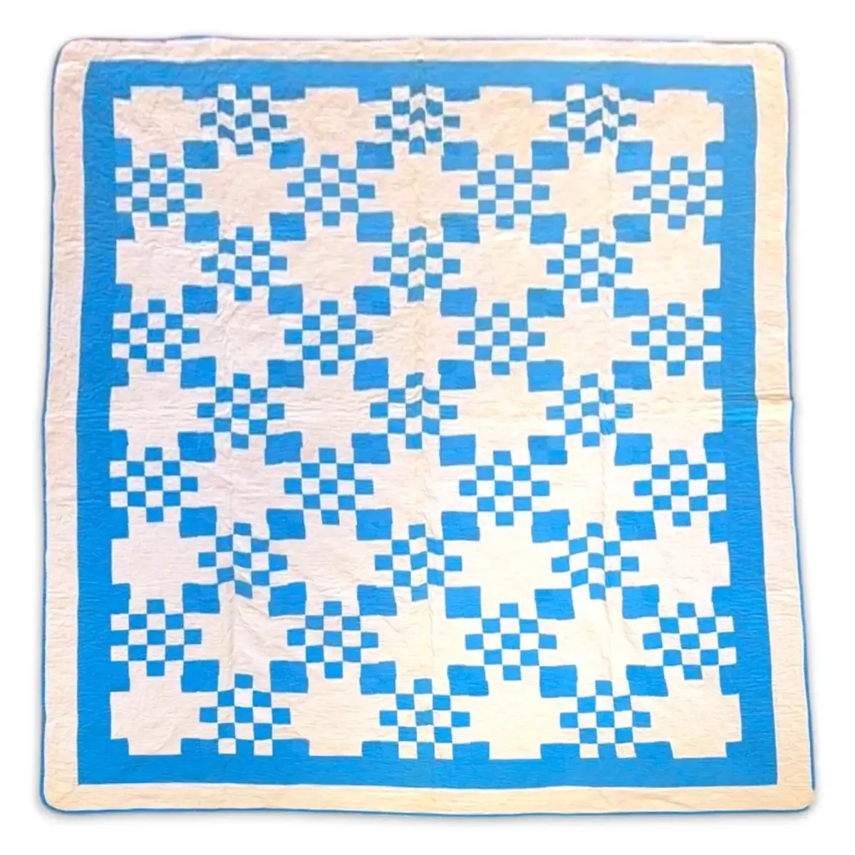 Hand-Sewn Blue & White Checkered Patchwork Quilt (65" x 80”)