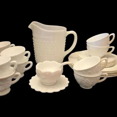 Westmoreland Milk Glass Mayonnaise Set, Milk Glass Plates, Cups, & More