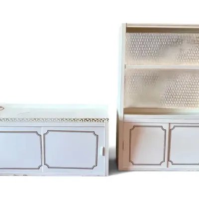 Vintage Matching White Metal Bathroom Cabinets w/ Sliding Doors
