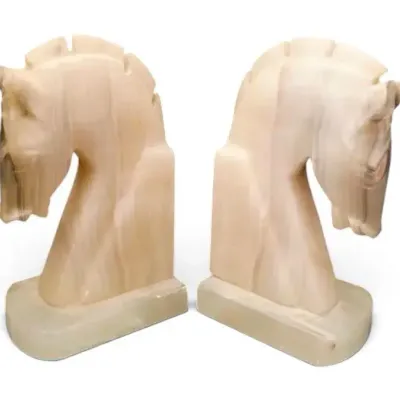 Pair of Carved Onyx Horsehead Bookends 