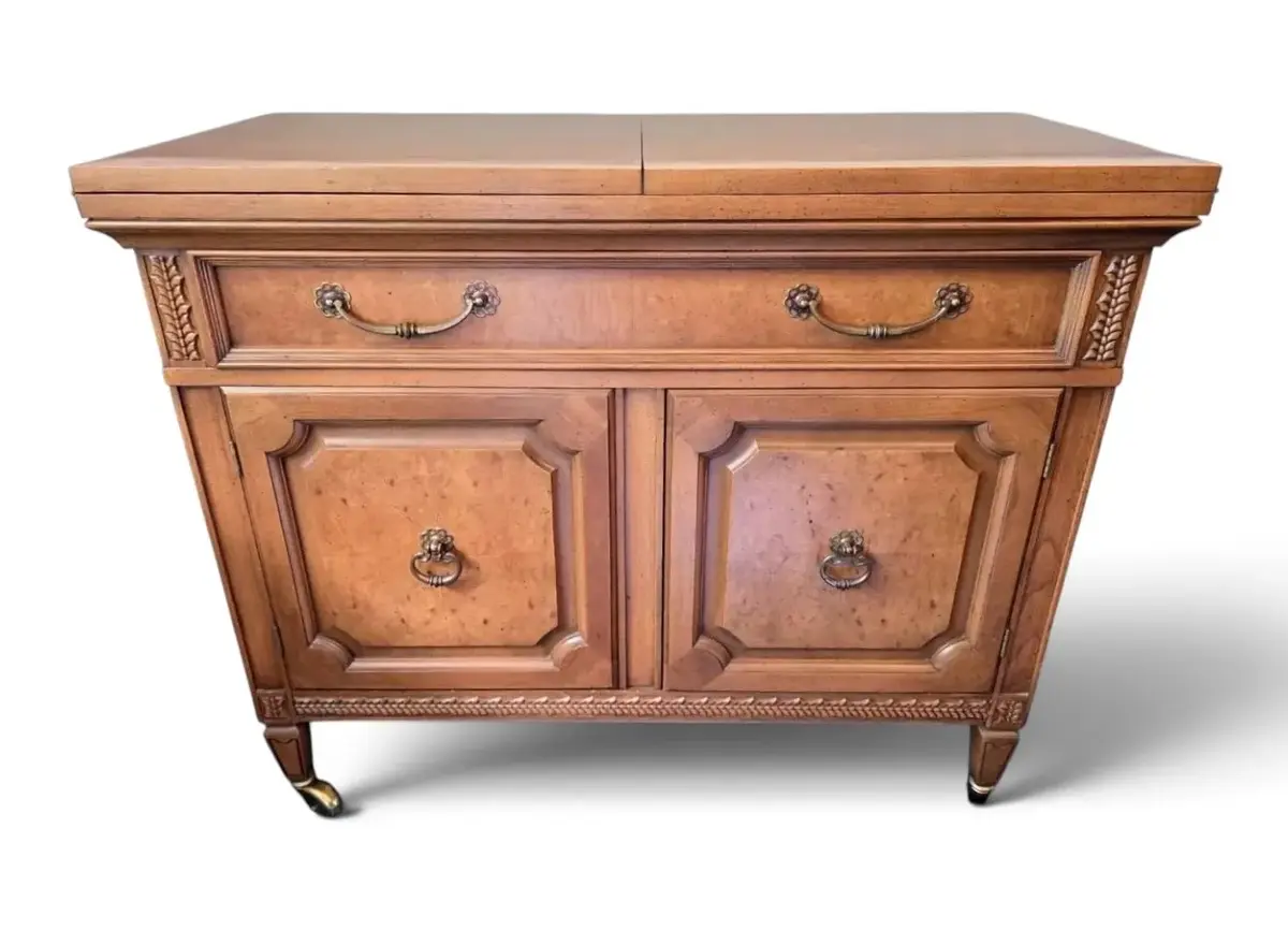 Mount Airy Flip-Top Wooden Bar Sideboard Cabinet On Wheels