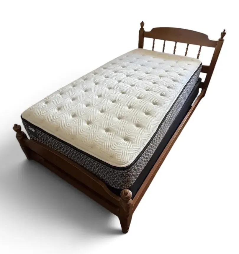 Traditional Wooden Twin Bed Frame w/ Sealy Mattress #1