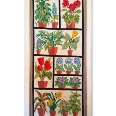 Needlepoint Potted Plants Framed Art (32” X 16”)