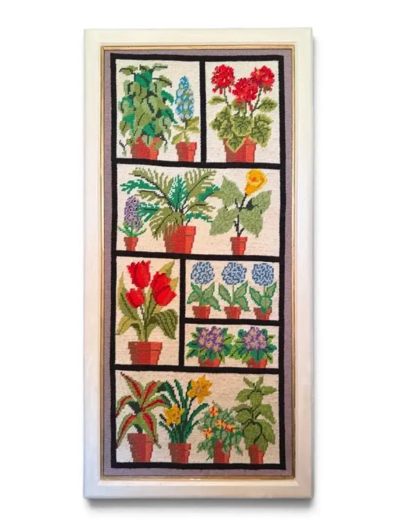 Needlepoint Potted Plants Framed Art (32” X 16”)