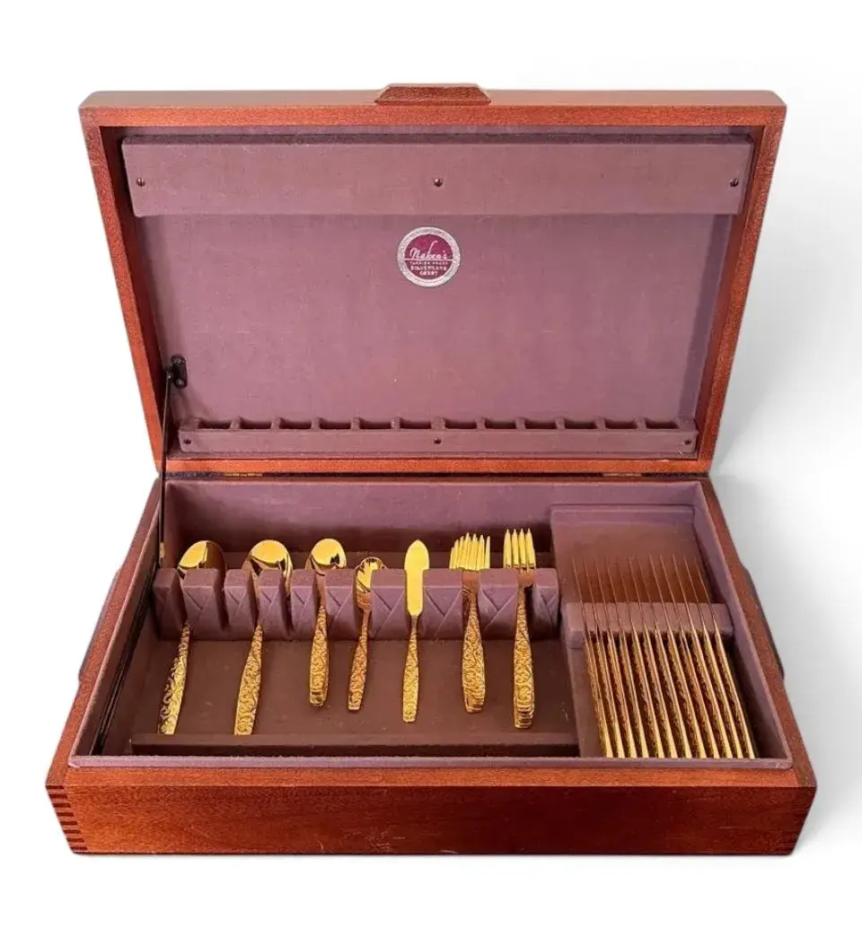 Naken’s Tarnish-Proof Silverware Chest w/ Gold-Toned Flatware Set
