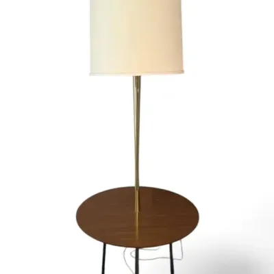 MCM Brass Floor Lamp w/ Round Side Table