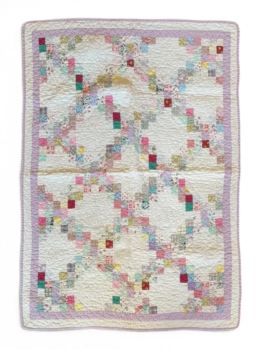 Hand-Sewn Irish Chain Patchwork Quilt (32.5" x 44”)