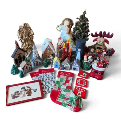 Christmas Stockings, Ornaments, Ceramic Village, & More