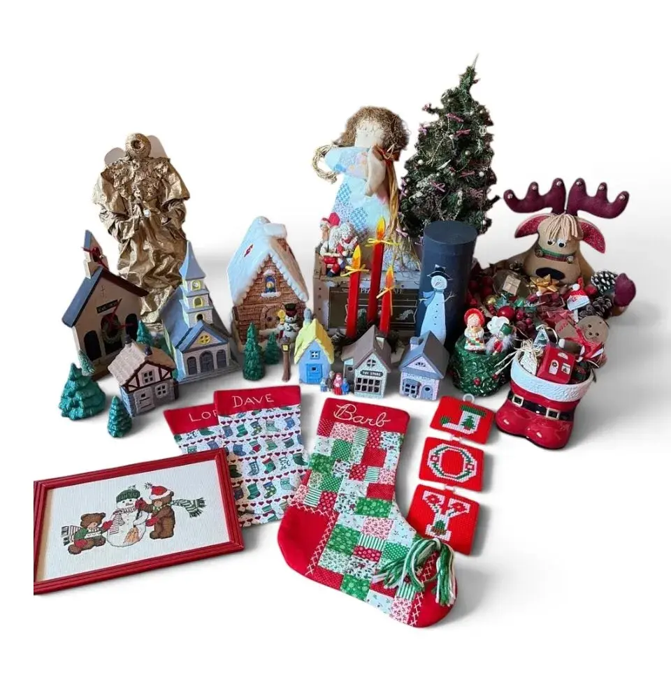 Christmas Stockings, Ornaments, Ceramic Village, & More