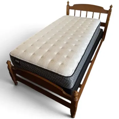 Traditional Wooden Twin Bed Frame w/ Sealy Mattress #2