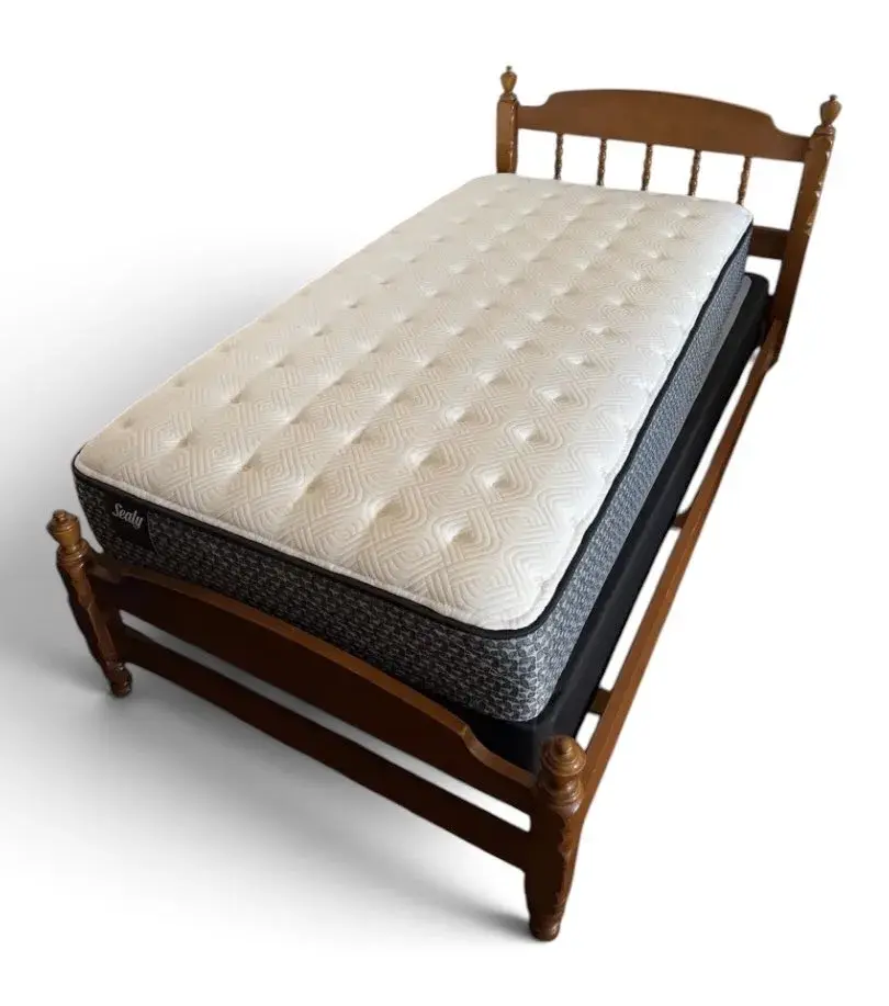 Traditional Wooden Twin Bed Frame w/ Sealy Mattress #2