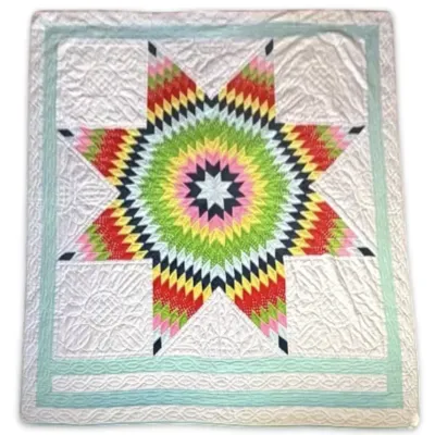 Vibrant Hand-Sewn Lone Star Patchwork Quilt (96" x 96")