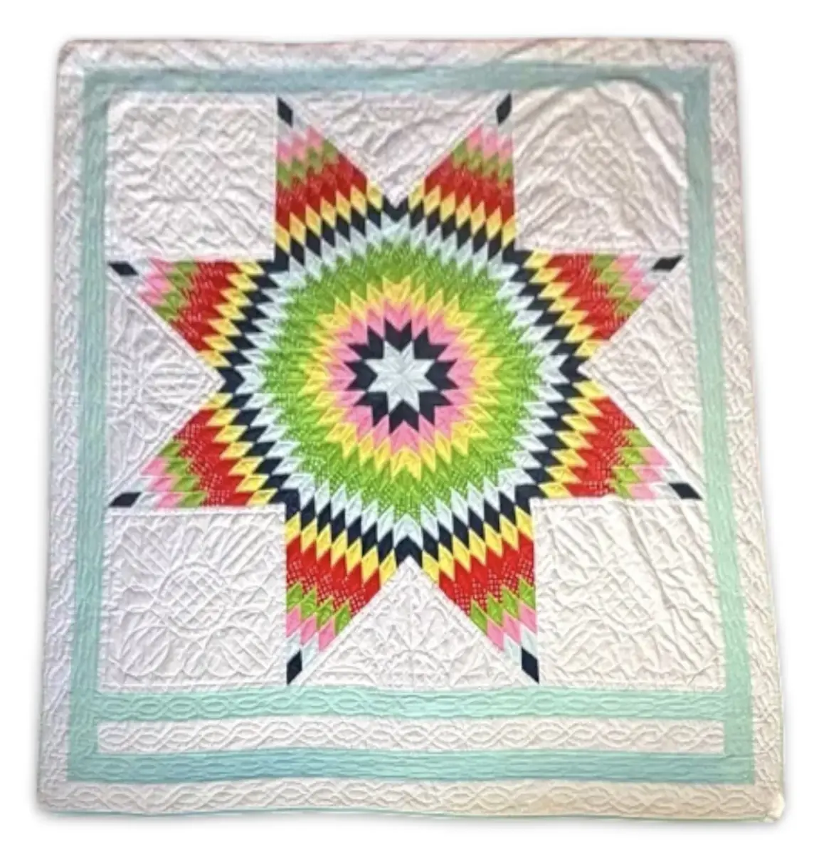 Vibrant Hand-Sewn Lone Star Patchwork Quilt (96" x 96")