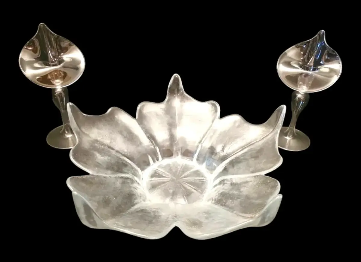 Viking Clear Glass Lotus Centerpiece Bowl & Jack in the Pulpit Vases