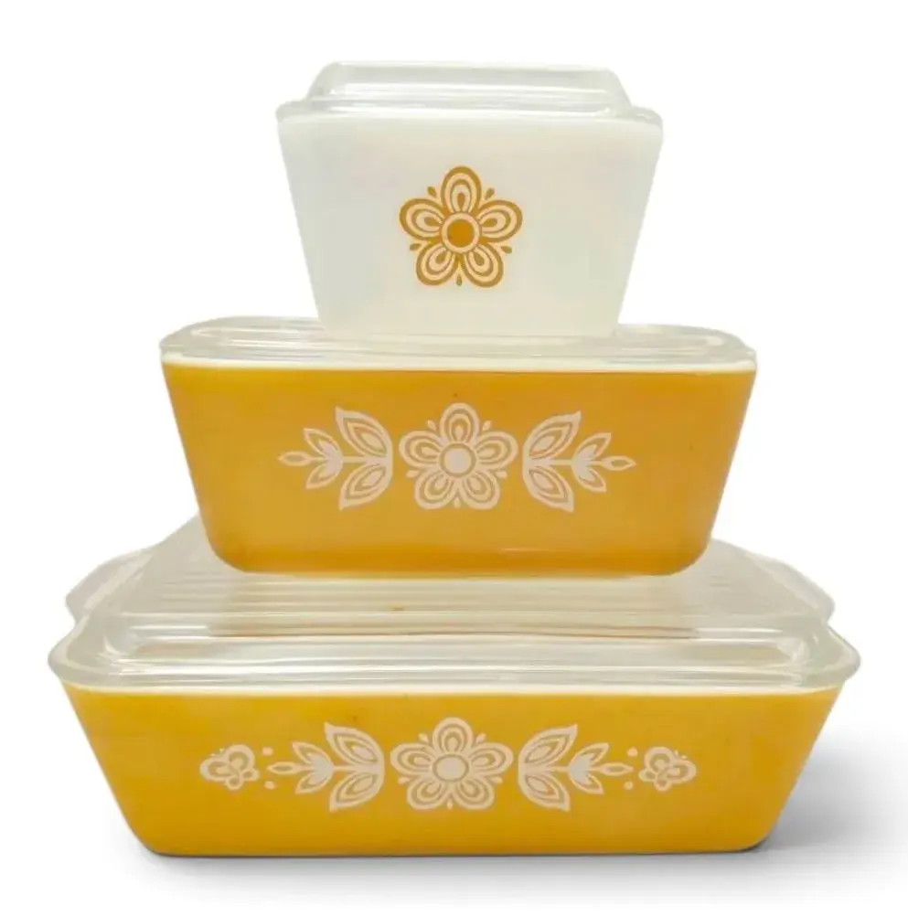 Pyrex Butterfly Gold Refrigerator & Baking Dishes - Set of 3