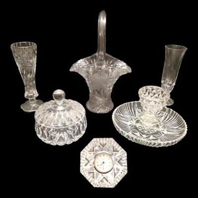 Waterford Crystal Lismore Diamond Clock w/ Other Glass & Crystal Pieces