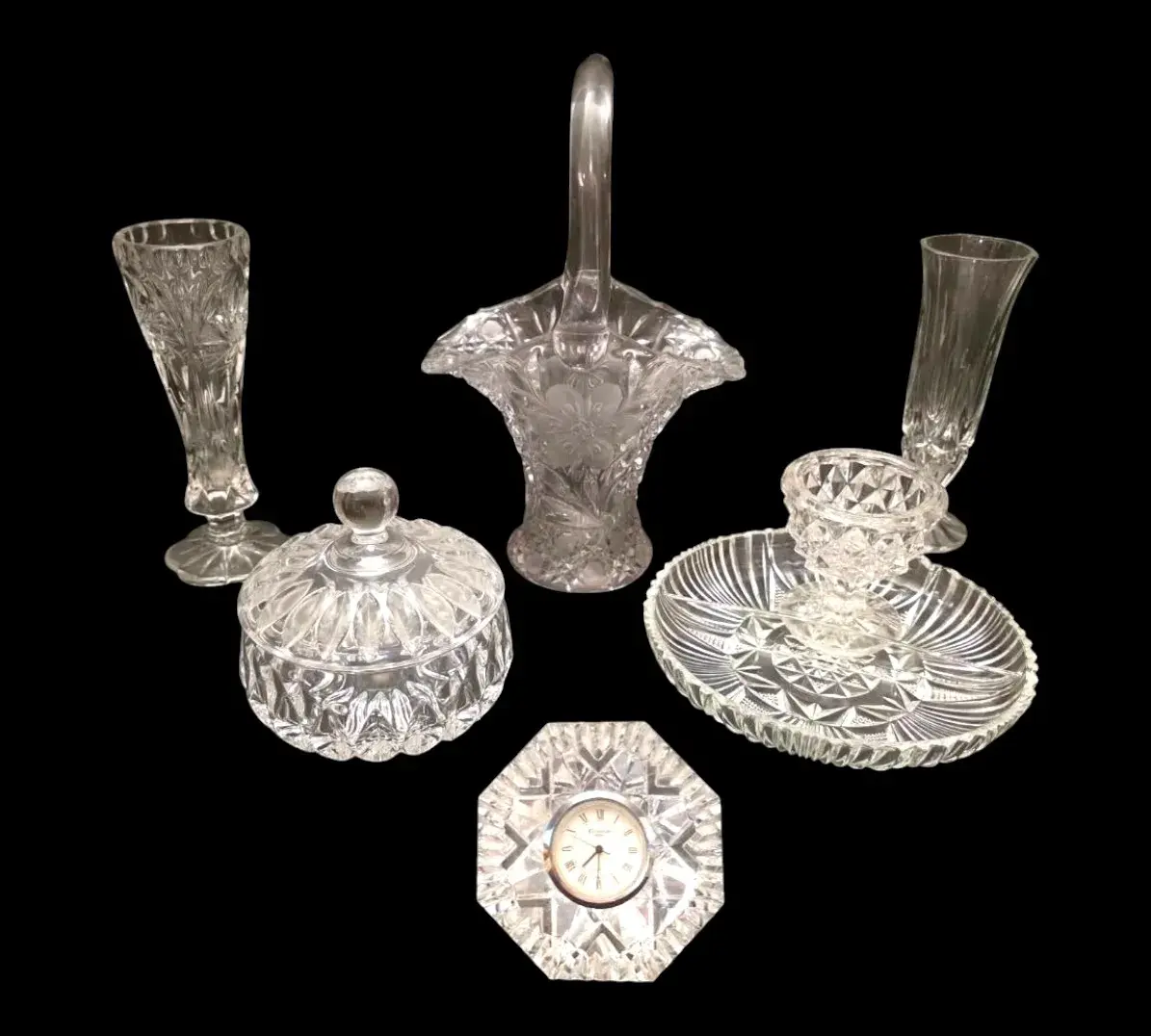 Waterford Crystal Lismore Diamond Clock w/ Other Glass & Crystal Pieces