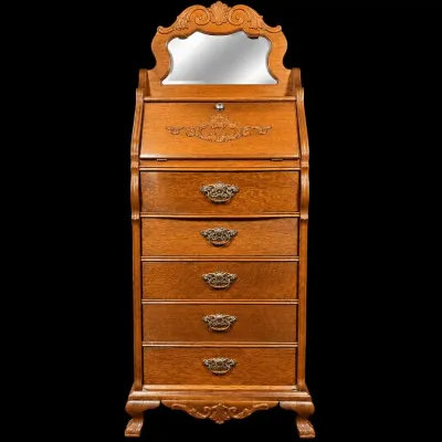 Lexington Tall Dresser With Mirror | Oak Finish | 5 Drawers & Secretary Desk