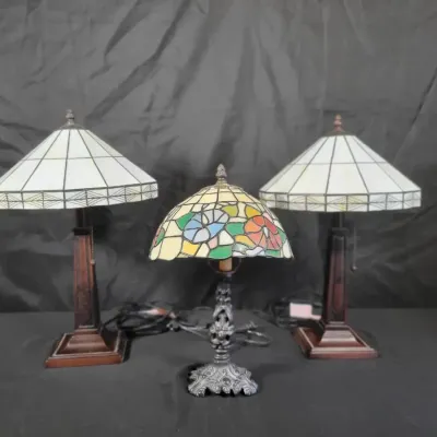 Tiffany-Style Stained Glass Table Lamps | Floral & Geometric Shades | Set of 3