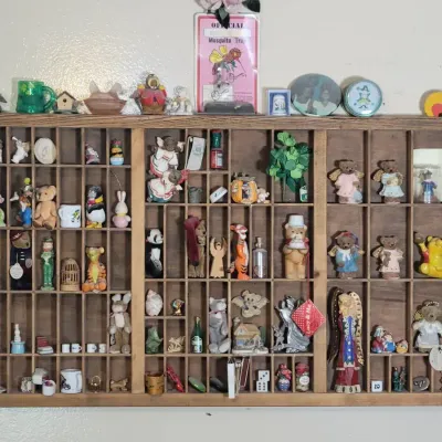Vintage Wooden Printer’s Tray Shadow Box | Miniature Figurines, Bears & Collectibles