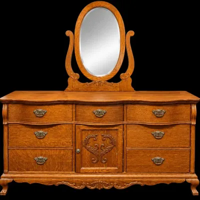 Lexington Wood Dresser With Oval Mirror | 6 Drawers & Center Cabinet
