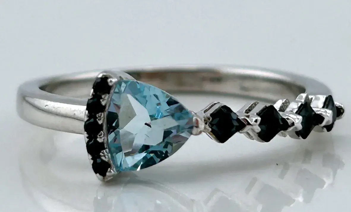 Sky Blue Topaz & Black Spinel Sterling Silver Ring