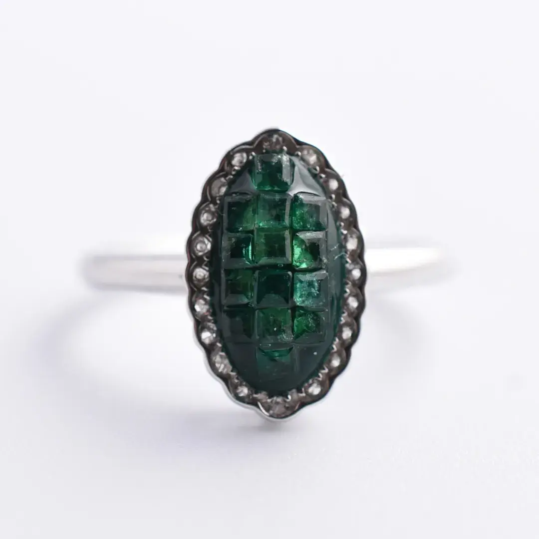 Carved Emerald Sterling Silver Ring