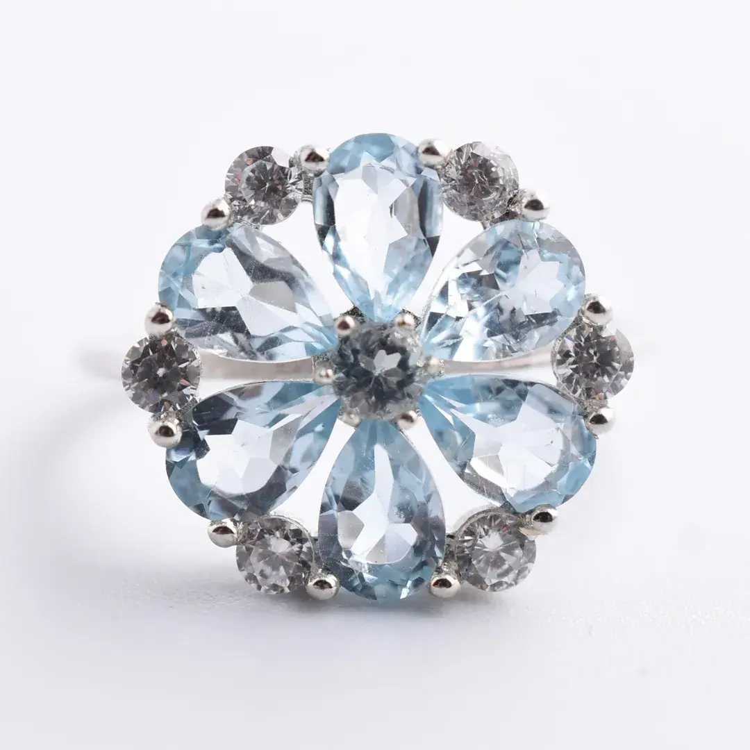 Blue Topaz Sterling Silver Cluster Ring