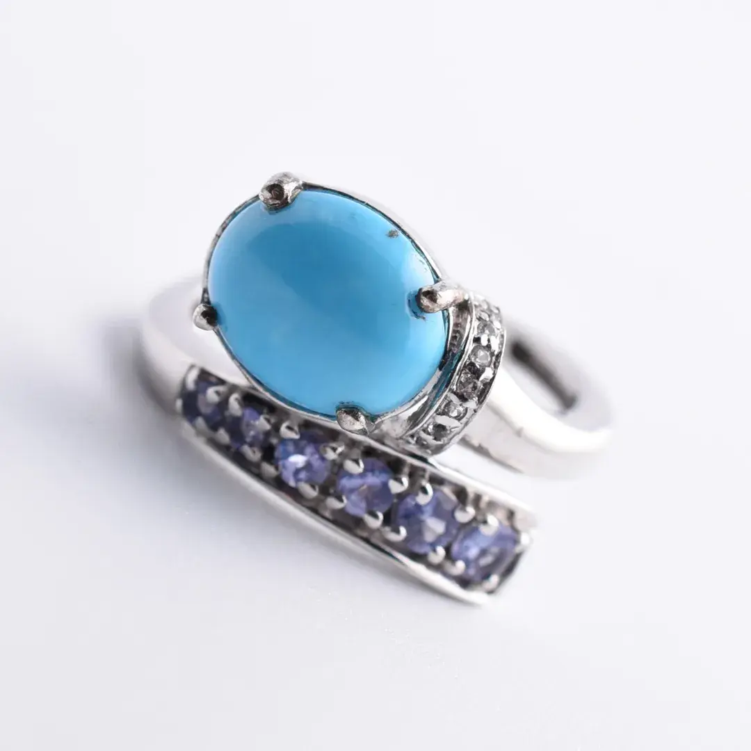 Turquoise Cabochon & Tanzanite Sterling Silver Wrap Ring