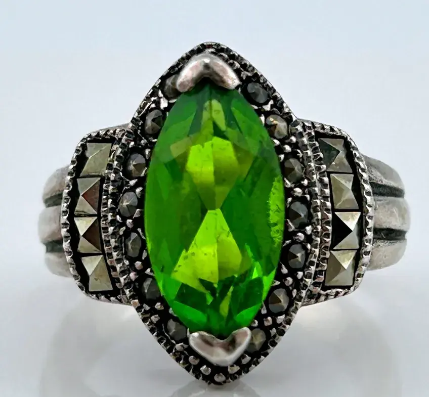 Green Stone Sterling Silver Ring